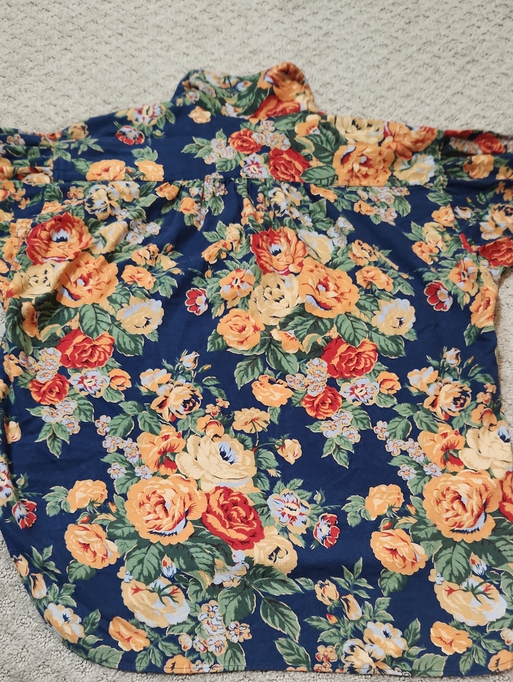 Ralph Lauren Floral Print Button-Up Shirt Navy with Yellow & Red Flowers Size 8 - Picture 12 of 16